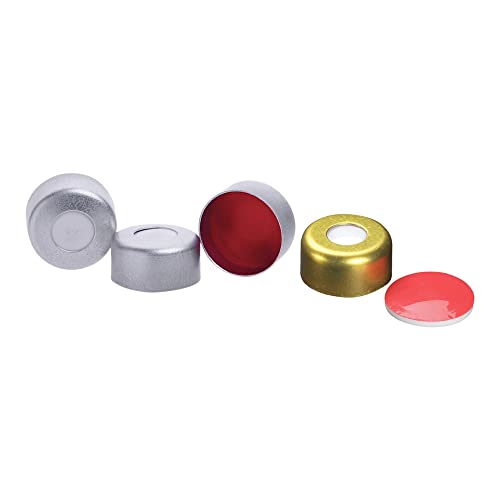 Микролитер 11-0040RT ​​алуминин-врвен печат со PTFE/SILICONE/PTFE SEPTA, црвена, големина на капаче од 11 мм