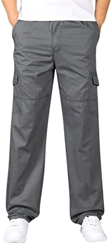 Менс лабава памук плус џеб со големина цврсти еластични панталони за половината, вкупно панталони товарни џемпери за мажи