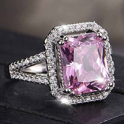 2023 година Нов Исклучителен розов дијамантски геометриски квадратен раб класичен прстен дами подарок ќерка, прстен од мама високи и падови