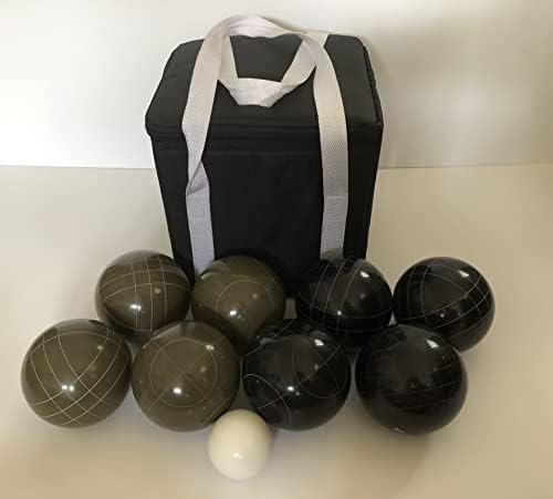 BuyBocceballs Нов список - Единствени комплети на Bocce - 107мм со маслиново кафеави и црни топки, црна торба
