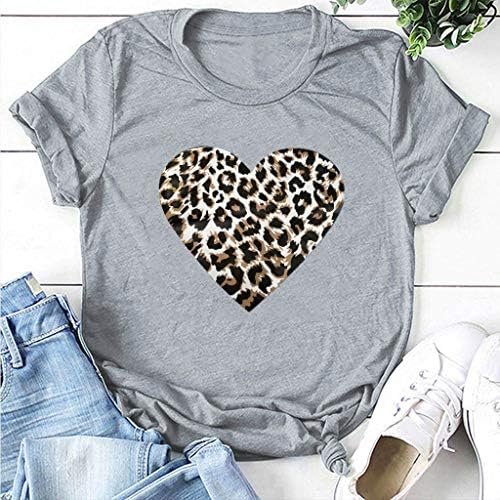 Леопард печати женски фустани врвови маички кошули за в Valentубените Денот на вinesубените за жени случајно лето симпатично трендовски срцев печатење