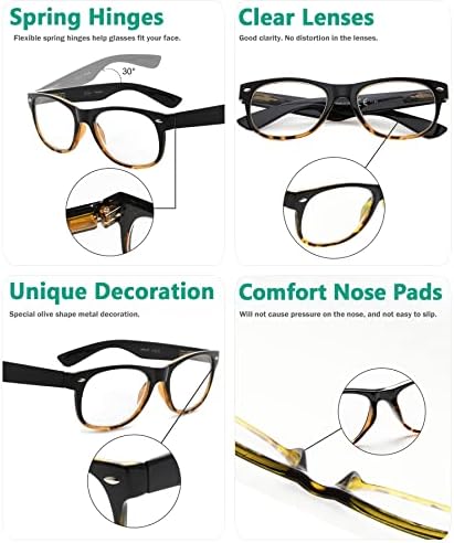 Очила за читање на очите на 80-тите за жени 5 пакувања Читатели на рамки за црна торта +2,25