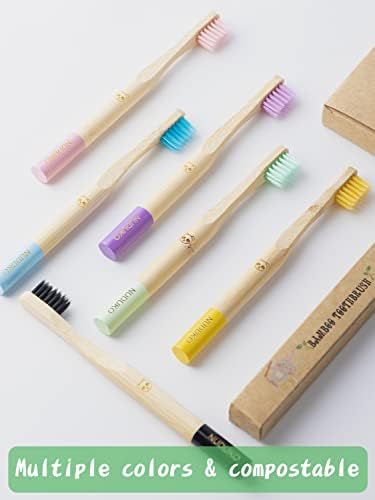 Nuduko Bamboo Kids Coughts за заби - Мека влакно органска компостибилна БПА бесплатна четка за заби за деца, четка за заби за бебиња,
