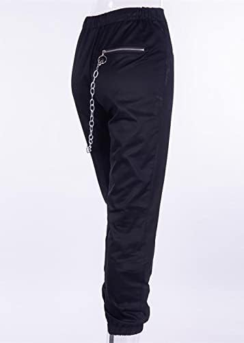 Xkbhyd црно-бело мулти-џеб панталони со многу џогирање на панталони со високи половини