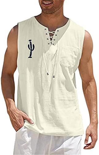 XXBR машки памучни постелнини кошули со ракави за влечење v вратот графички печати обични резервоари за опуштено вклопување на плажа хипи елек