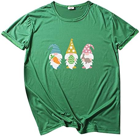 Lumseенски летни врвови маица мулти-бои Велигденски обични женски женски кратки ракави печатени модни џуџести женски тренингот