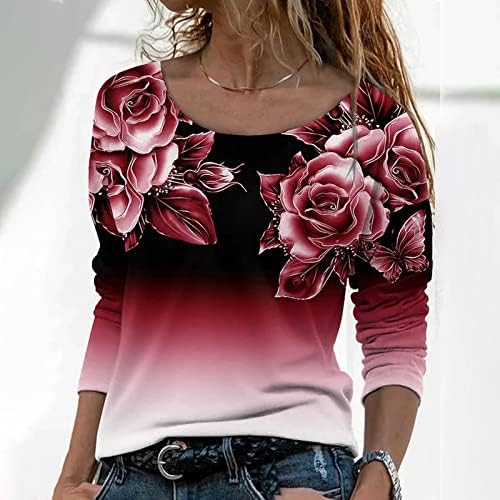 Летна есенска маичка за обична блуза за дами долг ракав 2023 облека екипаж памук графички мета оа оа оа оа