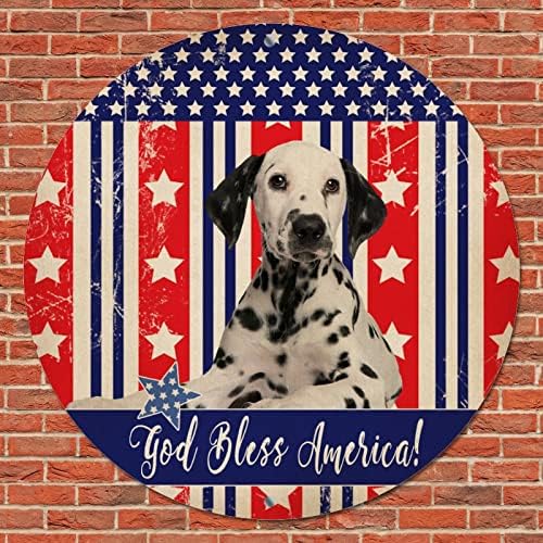 Смешно тркалезно кучиња метални калај знаци Патриотски САД знаме Господ благослови Америка ретро венец знак миленичиња кучиња