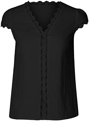 Есенска летна блуза маичка за жени 2023 година со чипка со кратки ракави памук V вратот обичен мета ОС ОС
