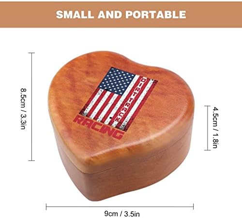 Нечистотија трки Американско знаме гроздобер дрвена часовна музичка кутија музичка кутија во форма на срцеви подароци за семејни