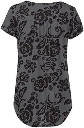 2023 година женска кошула летна маица со краток ракав маица плетена проточна хенли Туника врвови обични V вратите цветни печатени блузи кошули