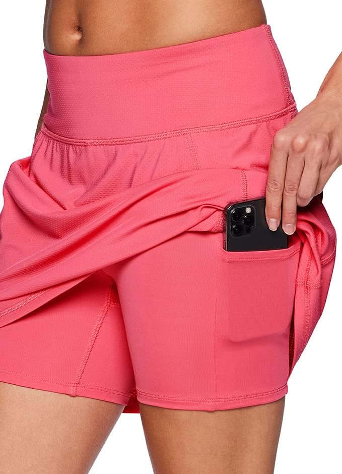 RBX активна женска модна мода плетена рамен предниот дел од предниот дел/тенис атлетски скејт со прицврстен велосипед краток и џебови