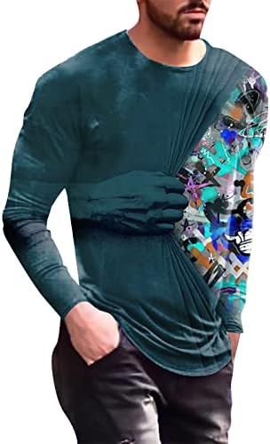 Zddo Mens Soldier Долги ракави маици Fall Street 3D дигитална маица за печатење Атлетски тренинг редовно вклопување мускули на врвови