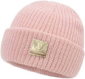 Awyjcas девојче девојче дете памучна капа, насмеано лице капаче за бебиња турбан моден тренд класичен зимски топло плетено капаче бени -капа