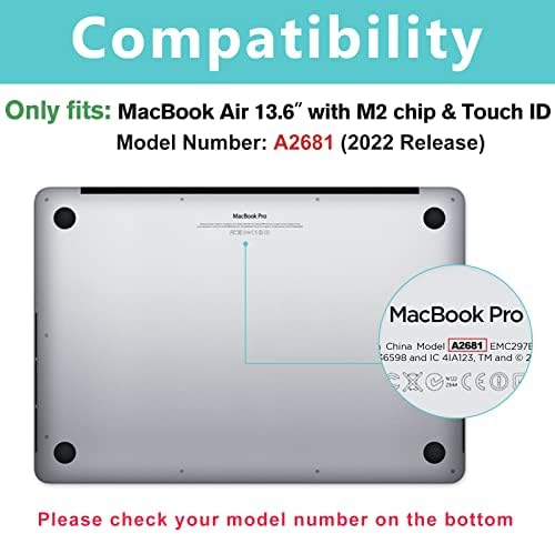 Прокус тврд случај за MacBook Air 13,6 инчи 2022 M2 A2681 со ID на допир, заштитна обвивка за заштитни обвивки со преклопни кикслации