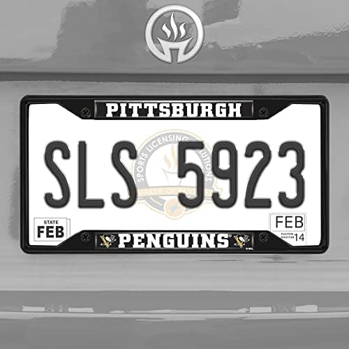 Fanmats 31389 Питсбург пингвини Метална регистарска табличка рамка за црна завршница