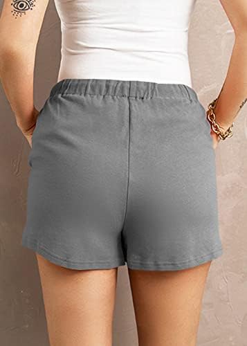 Kmoly Shorts за жени случајни летни влечења еластични високи половини удобни шорцеви на плажа со џебови