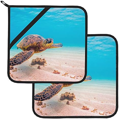 Хавајска зелена морска желка под држачот на океанот тенџере Поставете отпорни на топлина, за кујни 2 парчиња топла подлога 8 × 8 инчи