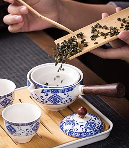 FHGH керамички преносен чај за патувања, кинески кунгфу чај сет рачно изработен керамички чајник сет со 4 чаши чај, чајник, чај