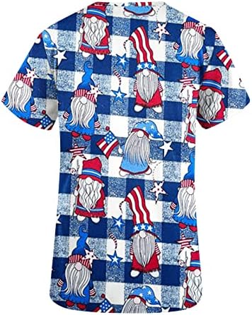 4-ти јули врвови за жени случајно американско знаме печатено патриотски маичка со кратки ракави со кратки ракави со џебови блузи