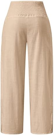 Панталони за жени, класични памучни постелнини летни панталони панталони со џебови