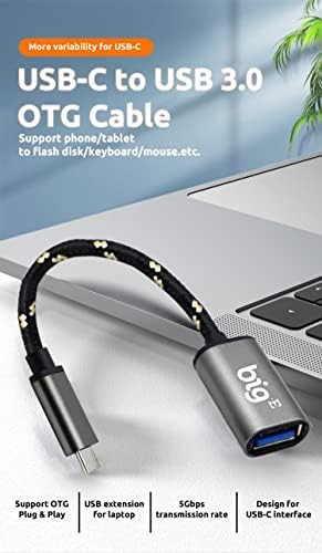 Big-E USB C до USB 3.0 Femaleенски OTG адаптер компатибилен со вашиот Samsung Galaxy A72 4G, 5G, A32 5G, A52 5G за целосен USB плетенка
