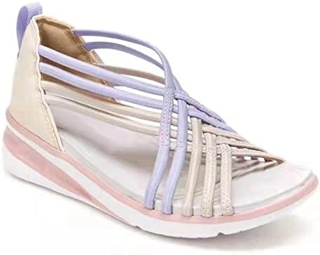 Летни сандали за жени со цврста боја на вкрстена боја со низок врвен риба чевли за уста дами обичен клин сандала