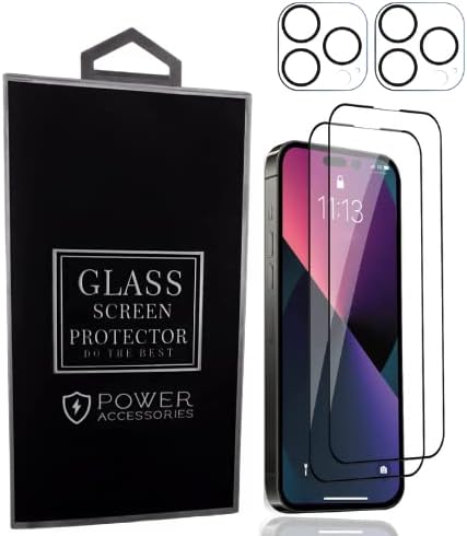 Моќ Додатоци 2 Пакет Моќ Стакло Заштитник на екранот и 2 пакет леќа заштитник за iphone 14 pro max. Отпорен На Гребење, Пријателски За Случај