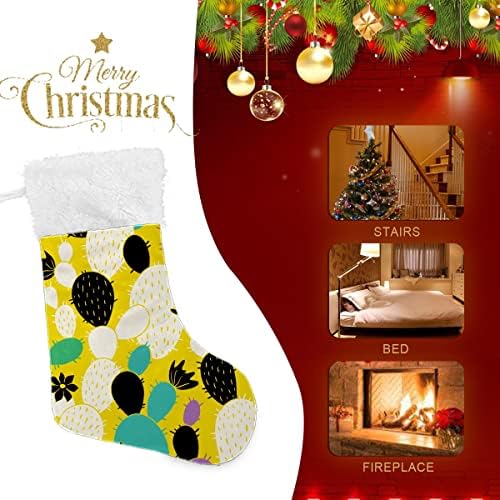 Божиќни чорапи жолти шарени кактуси растенија цртан филм бел плишани манжетни мерцеризирани кадифени семејни празници персонализиран голем порибување