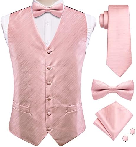 Hi-tie mens 5pcs костум елек вратоврска и пред/само-лакови постави свилени елеци од половината, џебни плоштади манжетнички подароци свадба