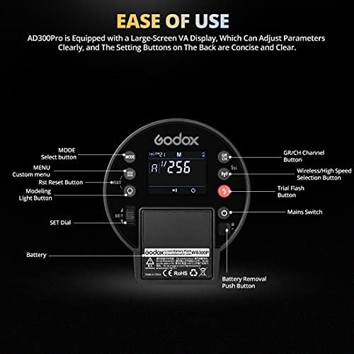 Godox AD300Pro Пренослив Надворешен Строб Флеш Светло Ведио Монолајт Строб 5600K®100k 300ws Ttl Вграден во 2.4 G безжичен 1/8000 HSS со