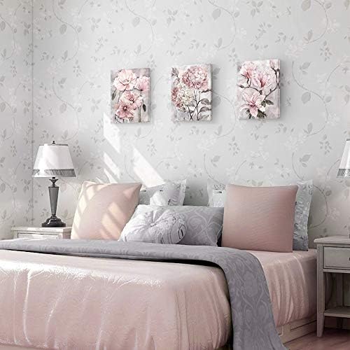Lamplig розова wallидна уметност цвеќиња платно отпечатоци цветни слики сиви модерни романтични уметнички дела руменило цут сликарство испружено врамено за бања за жи?