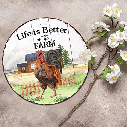 Farmhouse кокошки петел знак живот е подобар на фармата тркалезна метална знак гроздобер метална уметност отпечатоци изморени
