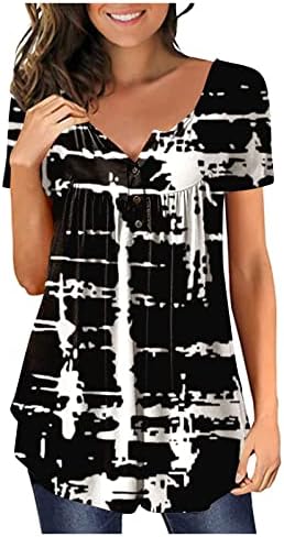 Women'sенски врвови за туника да се носат со хеланки Хенли кошула плус плетено копче Обичен О-врат лабава маици блуза Топ