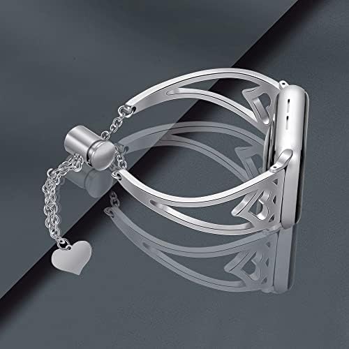 Обврски од не'рѓосувачки челик Casfine компатибилни со ленти со Apple Watch 38mm 40mm 41mm 42mm 44mm 45mm, жени фустани Bangle iPhone Watch Watch Band, прилагодлива нараквица за накит за накит за срце