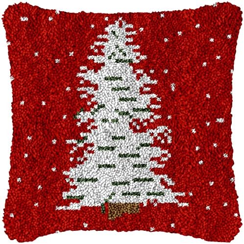 Божиќна бела снежна дрва за заклучување на кука црвена перница DIY рачно изработена перница од капчиња од капчиња од предиво за везови,