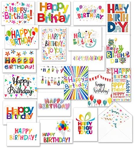 100 Среќни Роденденски Картички Рефус, Празно Внатре Со Пликови И Налепници – - 20 Уникатни Светли Шарени Дизајни Белешки, Големи