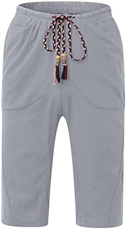 Машки шорцеви за мажи, обична цврста боја, памучна постелнина, лесни удобни обични шорцеви со панталони со панталони