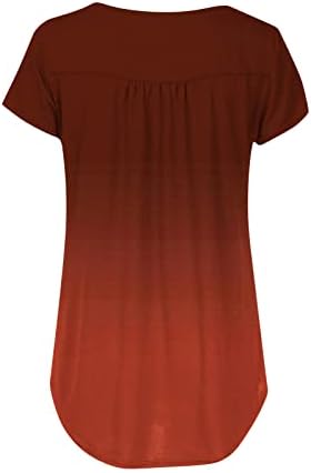 Преголеми маички за маици за жени градиент печатено скриен стомак Туника Туника со кратки ракави маици плетенка v- копчиња за вратот