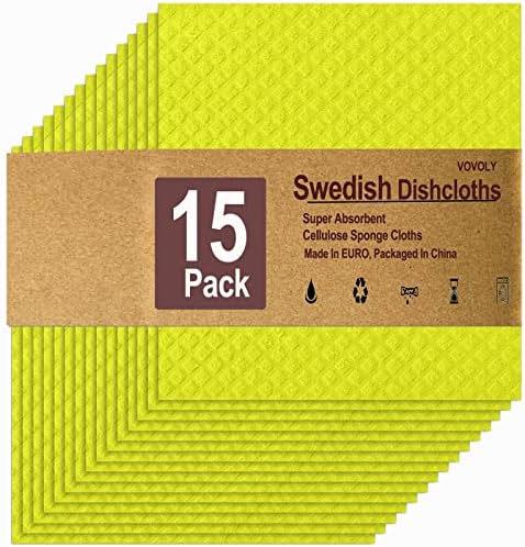Воволи шведски садови 30 пакувања пакет - вклучува 15 жолти и 15 разновидни крпи од сунѓер во боја на целулоза