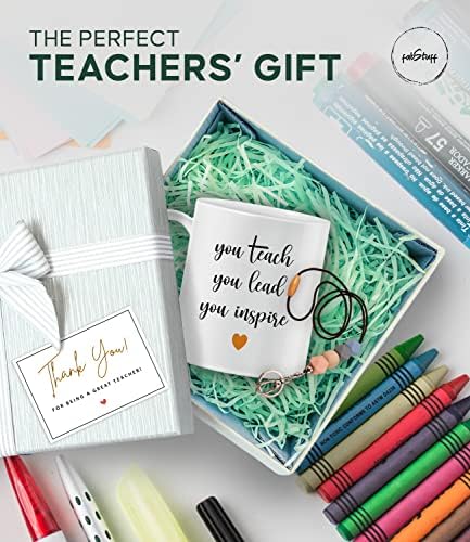 FabStuff Ви благодариме подароци за наставници - кригла од кафе, ланјард и картичка - Подарок за благодарност за жените за најдобар наставник - Персонализирани наставни