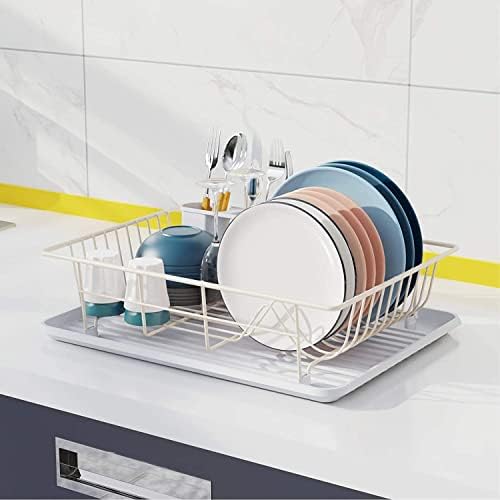 Решетката за сушење на садот, компактен дренажа за садови со послужавник, ја одржува вашата кујна countertop уредна без да заземате многу простор