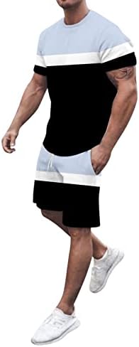 Машки летни спортови поставени 2 парчиња облека кратки тренерки за кратки ракави маички и шорцеви стилски обичен сет