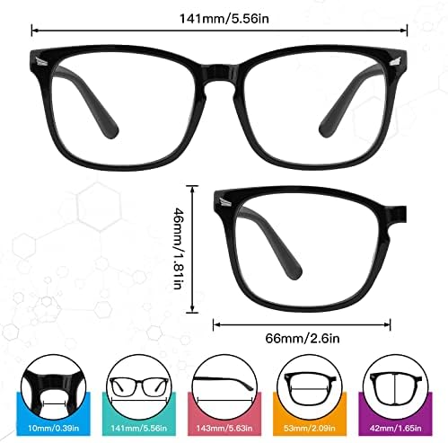 Сина светлина очила за жени мажи, 5 пакувања квадратни нерд лажни очила Компјутерот за читање на очила за очила Анти -очи/УВ