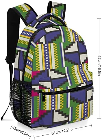 Платно Кенте племенски печатење ранец за патувања мода рамо торба мала тежина мулти-џеб дневен пакет за училишна студија работа шопинг