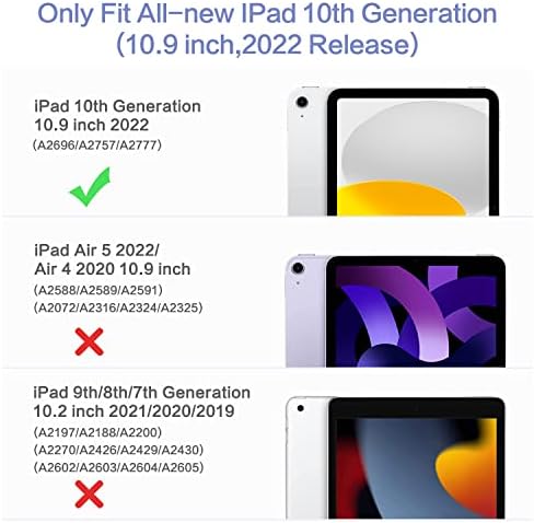 iPad 10 -та генерација кутија за деца, iPad 10.9 случај за 2022 iPad 10, паметен шок -отпорен капак со држач за молив/лента за рака/џеб за картички,