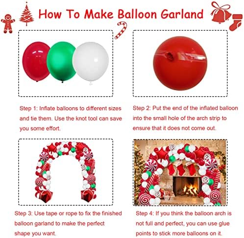 Божиќен балон Гарланд лак комплет, 200 парчиња со Божиќни црвени зелени бели балони, балони со бонбони од трска, балони за подароци,