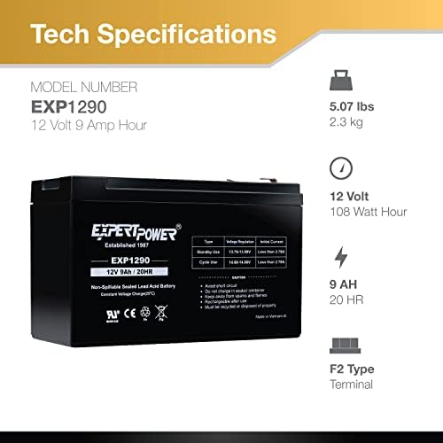 Стандардна моќност на ExpertyPower 12V 7AH батерија за полнење SLA, и 12V 9AH Запечатена батерија на олово киселина со терминали F2 /2 пакет