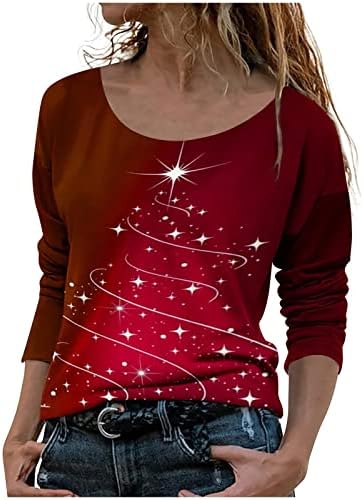 Секси есенски врвови за жени лажички врат Среќен Божиќ маици меки опуштени долги Божиќни џемпери за жени