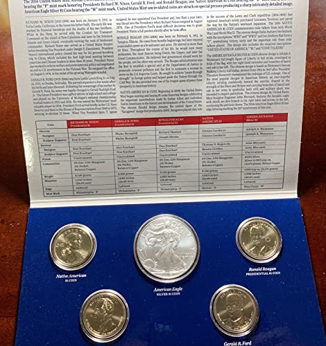 W US MINT 6-CONION годишна нециркулирана доларска паричка поставена со сатен долари и запален сребрен орел 1 $ брилијантен